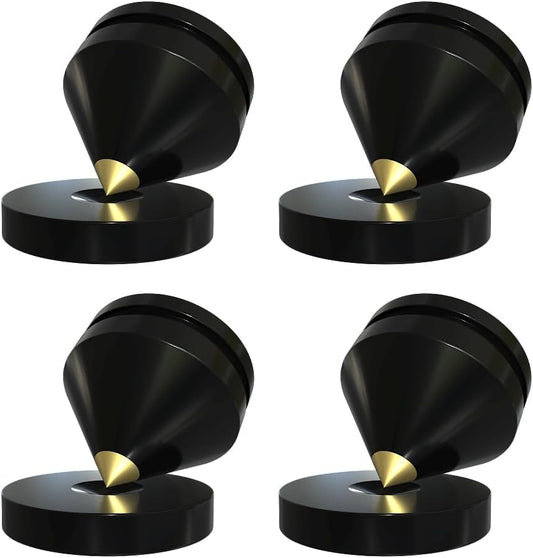 4Pcs Speaker Isolation Spikes Floor Protectors Shockproof Speaker Isolation Spikes with Base Pad for Speaker,Subwoofer,Amplifier,Turntable,Recorder CD DAC with 3m Adhesive (Black)