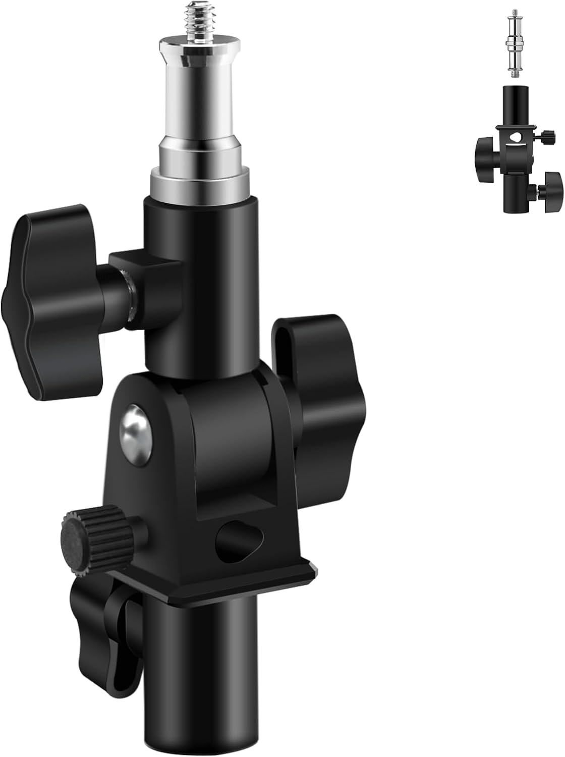 WELLMAKING U-Shape Camera Flash 180°Swivel Mount Bracket with Standard 1/4 to 3/8 inch Metal Male Screw Spigot Stud Compatible for Umbrella Softbox Reflector Holder Stand for Video Light Studio Light