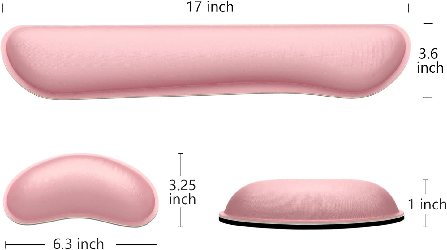 Dapesuom Enlarge Keyboard Wrist Rest, Memory Foam Wrist Cushion for Desk Mats Support, Cute Typing Pain Relief Keyboard Mouse Pad Rests Set with Non-Slip Base for Gaming Laptop Office, Rose Pink