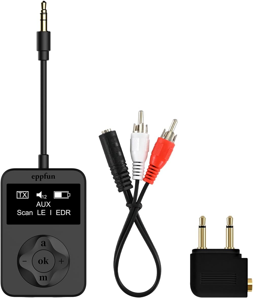 eppfun Bluetooth Auracast Transmitter, LC3, AptX Lossless, AptX HD, USBC/3.5mm Aux Inputs, Bluetooth 5.4, Qualcomm Chip, for TV, PC,Airplane,Phones