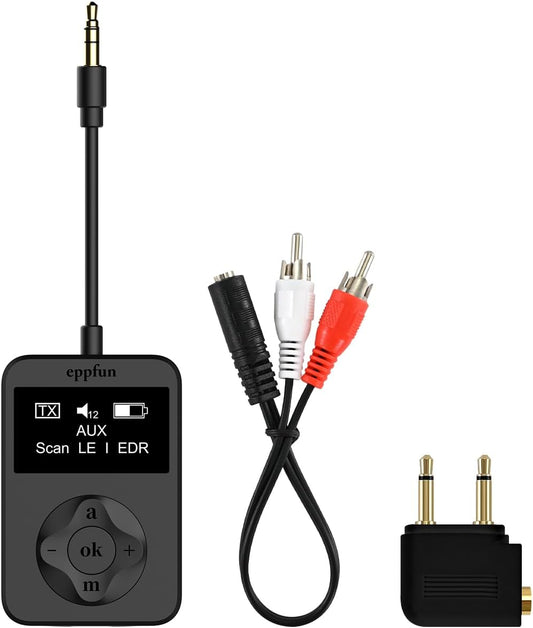 eppfun Bluetooth Auracast Transmitter, LC3, AptX Lossless, AptX HD, USBC/3.5mm Aux Inputs, Bluetooth 5.4, Qualcomm Chip, for TV, PC,Airplane,Phones