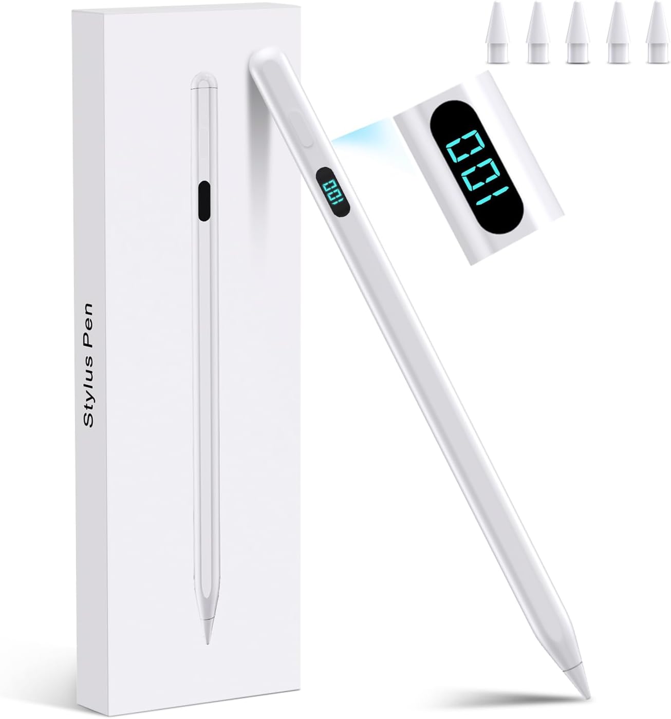 iPad Stylus Pencil(5 Extra Tips) with Magnetic Attachment,USB-C Faster Charge,Tilt Sensitivity Palm Rejection,Compatible with2018-2025 iPad ProM4/12.9/11,Air M3/M2/3/4/5,iPad6-11,Mini5/6/7Gen（White）