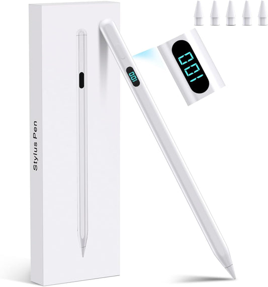 iPad Stylus Pencil(5 Extra Tips) with Magnetic Attachment,USB-C Faster Charge,Tilt Sensitivity Palm Rejection,Compatible with2018-2025 iPad ProM4/12.9/11,Air M3/M2/3/4/5,iPad6-11,Mini5/6/7Gen（White）