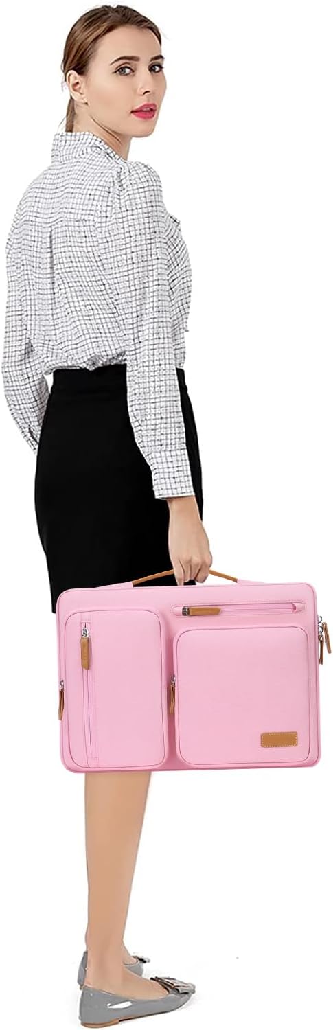 MOSISO 360 Protective Laptop Case 15 inch, 15 inch Laptop Sleeve Compatible with MacBook Air M4 M3 M2 2025 2024 2023, Dell XPS Plus, Side Open Carrying Case with 4 Zipper Pockets&Handle, Pink