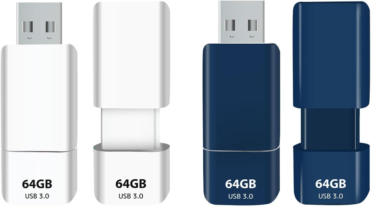 GIGASTONE 64GB Flash Drive (4 Pack) Z60NB USB 3.2 Gen 1, Ultra Fast, Retractable Capless Slider Design, Data Storage, Backup for PC/Mac/TV/Car Audio, USB 2.0/3.0/3.1 Compatible (Random Color)