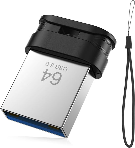 64GB USB 3.0 Flash Drive, Mini Thumb Drive Waterproof Memory Stick with Lanyard Hole Plug and Play Portable USB Stick Storage for Computer Laptop Smart TV, Black