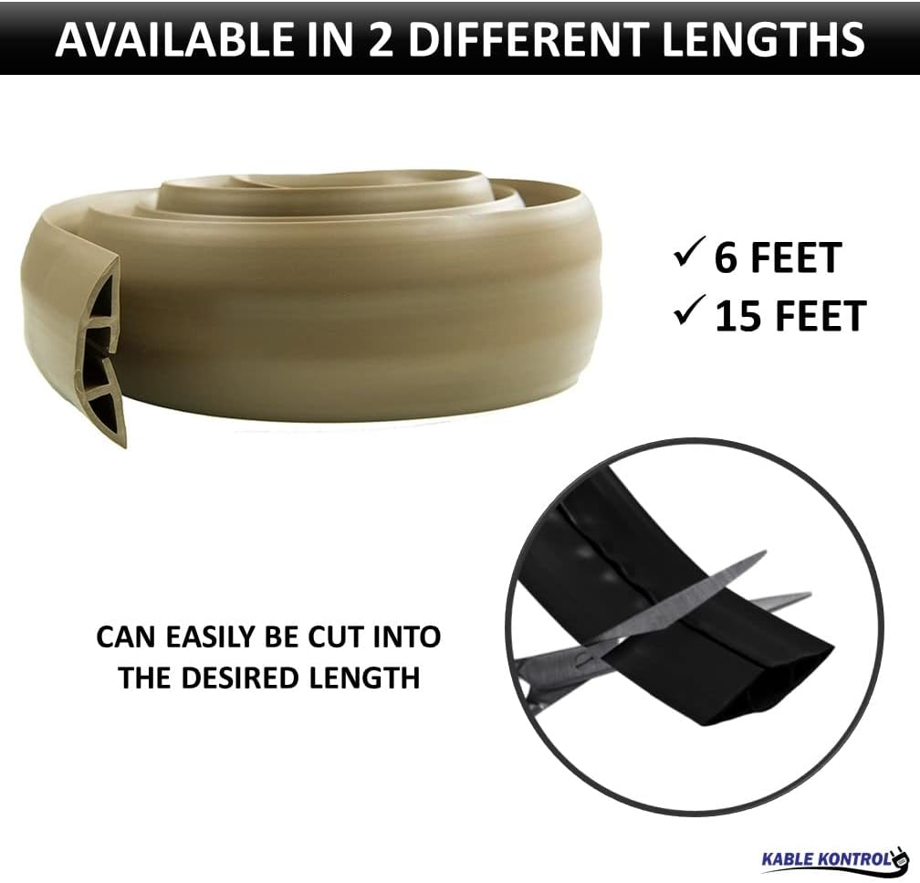 Kable Kontrol Floor Cord Cover kit - 6 Feet Long Tan Plastic Cable Protector, Hides Cords and Conceals Wires, for Extension Cord Cable Management, Channel Size 0.75” W x 0.43” H