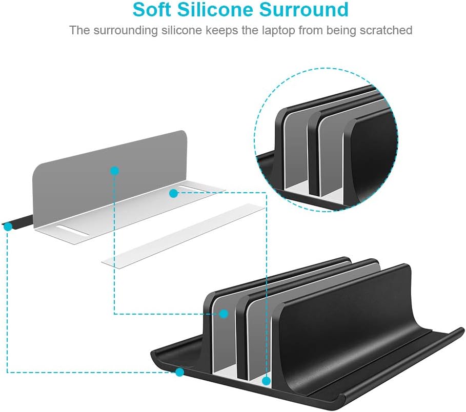 Vaydeer Double Adjustable Vertical Laptop Stand Newly Designed 2 Slots Aluminum Desktop Dual Holder for All MacBook/Chromebook/Surface/Dell/iPad Up to 17.3 Inches - Black