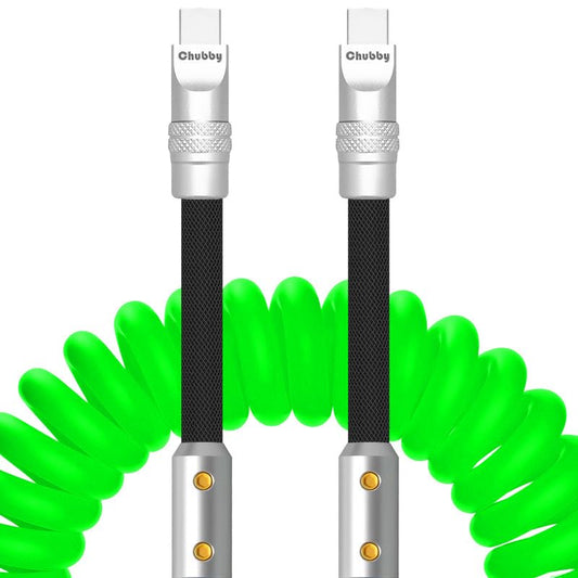 Chubbycable Colorblock Chubby - Braided Silicone Charge Cable, USB C Coiled Cord, Fast Charging Type C to Type C, 2.29FT-3.6FT, Green+Black