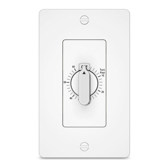HBN 60 Minute Spring Wound Countdown Timer Switch for Bathroom Exhaust Fan, in-Wall Mechanical Light Switch Timer, No Neutral Required, Wall Plate Included, ETL Listed