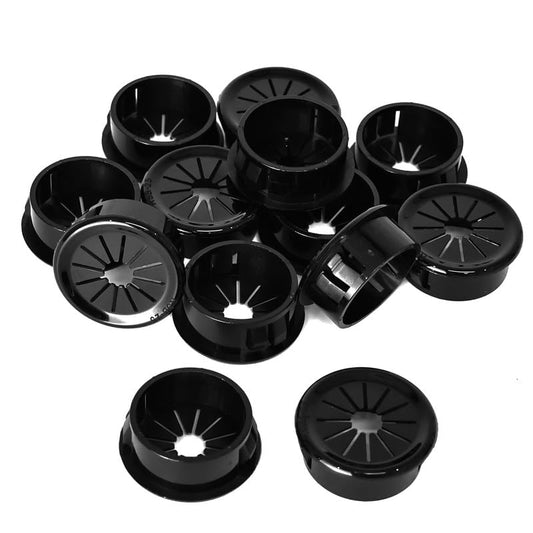 30PCS Cable Grommets, 1"(25mm) Desk Hole Cover Petal Shaped Buckle Type Nylon Snap Bushing Grommet, Wire Hole Cover Insert for Cables and Cords Management and Protection of Cabinet, Black
