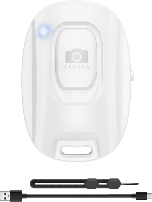 MAIRAN Rechargeable Wireless Camera Remote Shutter for iPhone and Android Smartphones, Bluetooth Phone Remote Control,Selfie Button for Photos and Videos Charging Cable Included-White