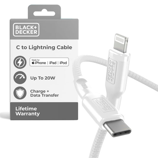 BLACK+DECKER USB C to Lightning Cable - Fast Compatible iPhone Lightning Cable - Durable Braided Type C iPhone Charger Cord - for Travel and Daily Use - Multiple Colors and Lengths - 3ft
