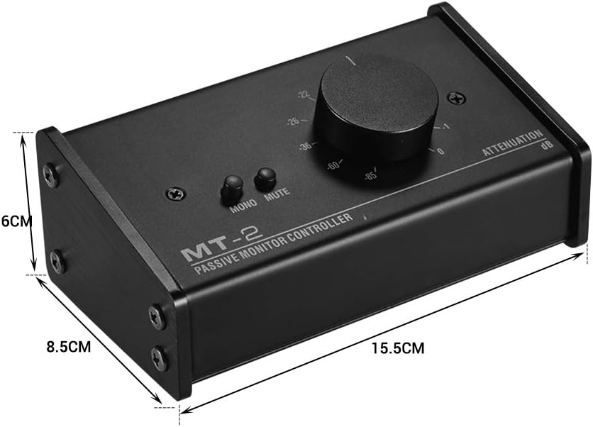 HXBER Passive Monitor Controller with XLR 3.5mm Inputs Outputs Supports Attenuation Control Mute Function, Black