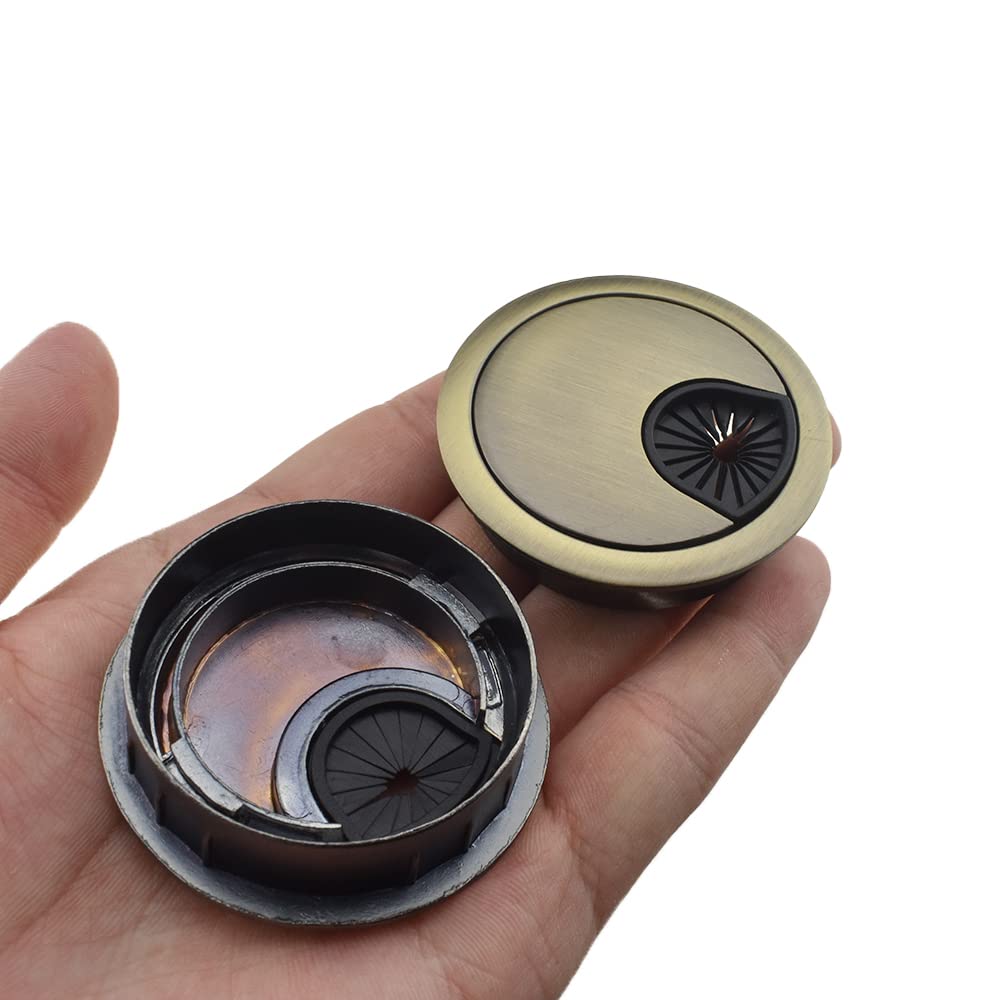 HAHIYO 2Pcs 2Inch/50mm Bronze Zinc Alloy Desk Grommet Wire Grommet Cable Management Cord Hole Cover Desk Wire Hole Insert Wire Organizer for Computer Office Home School Equipment Systems