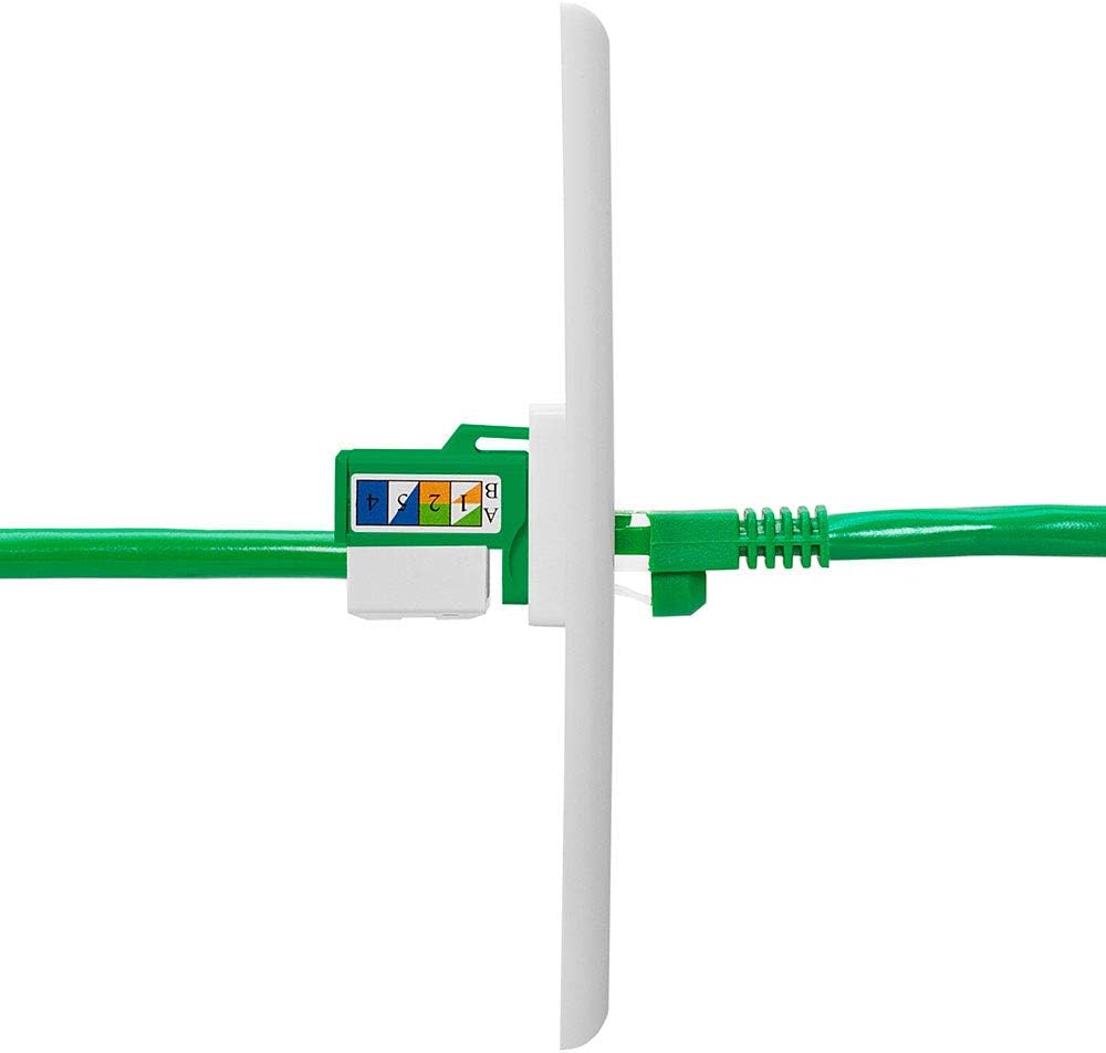 Cmple - RJ45 Keystone Jack 90 Degree Cat5e Keystone Jack Insert Punch Down RJ45 Connectors Female for Wall Plates, Patch Panels, Patch Cables, Ethernet Cables - Green