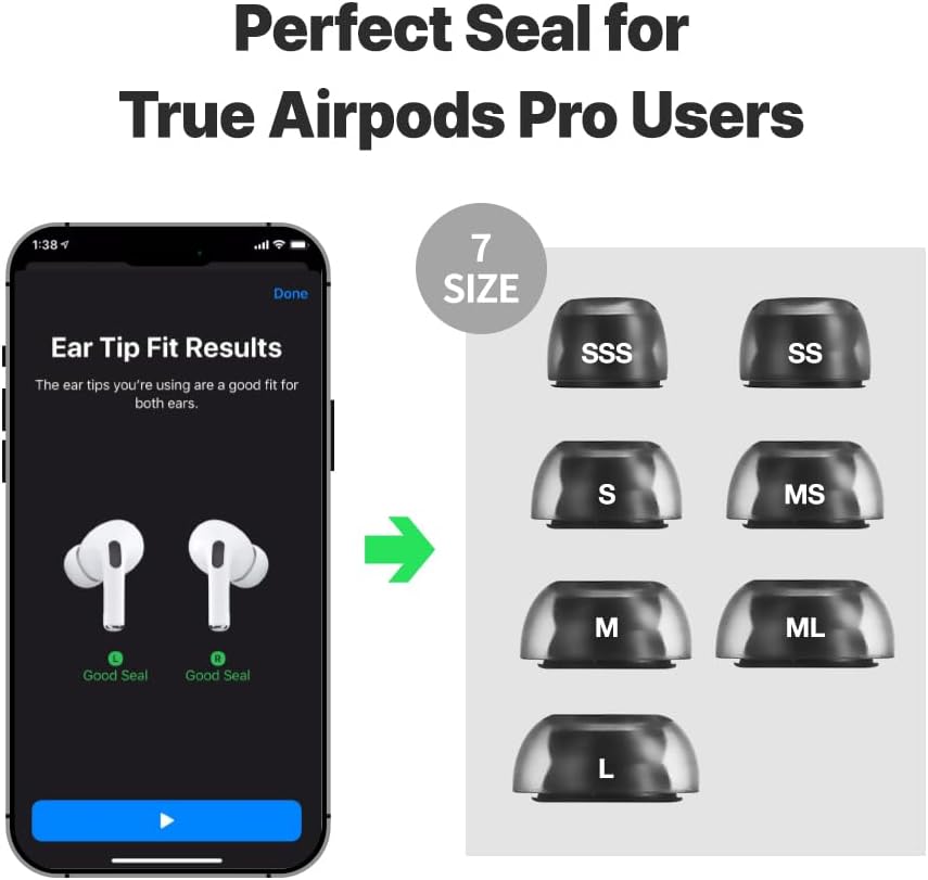AZLA Crystal for Airpods Pro 1st & 2nd Gen (2-Pair, MS) – Airpod Pro Ear Tip Replacement – Airpod Pro Tips with Premium Silicone