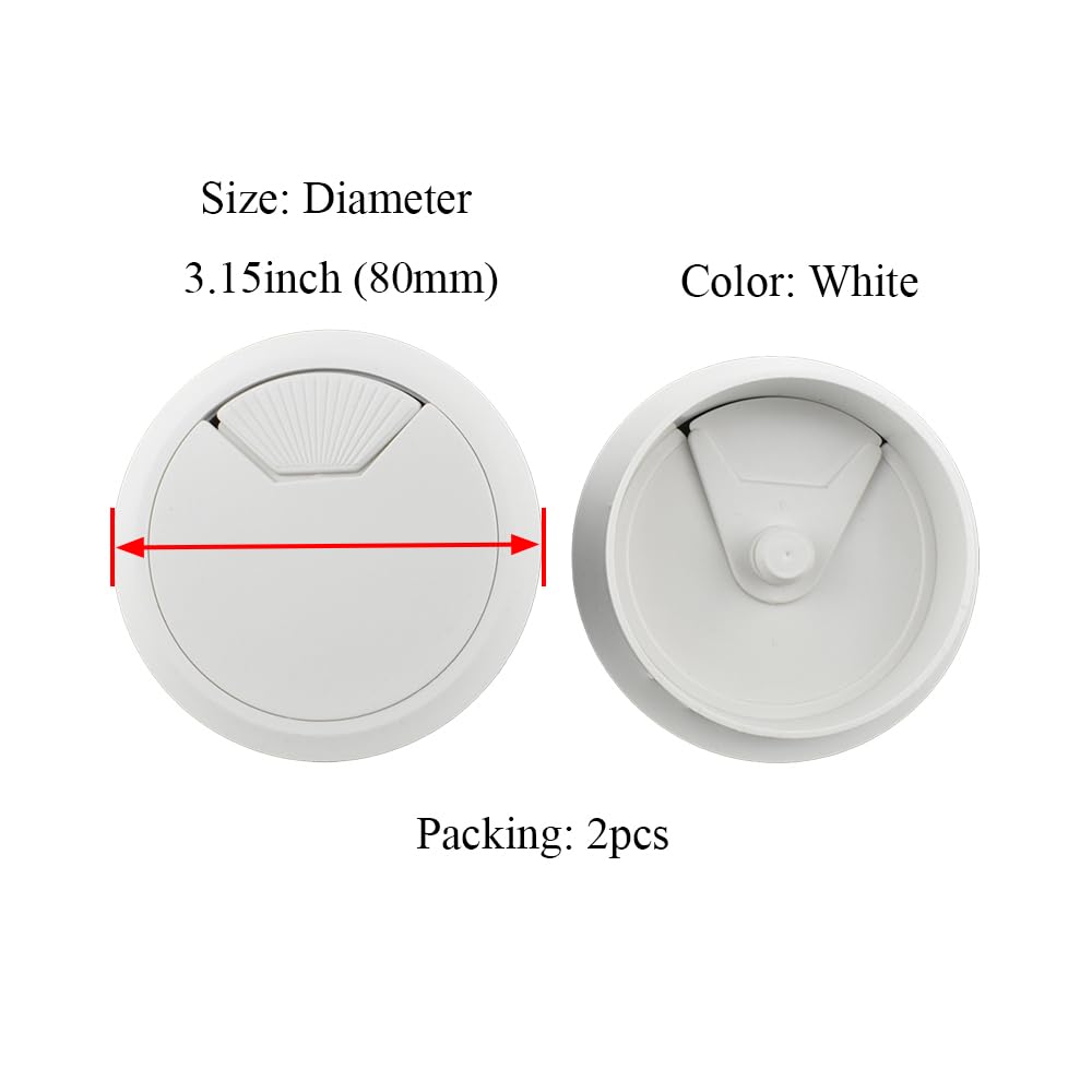 HAHIYO 2Pcs 3.15Inch/80mm White ABS Plastic Sector-Shaped Desk Grommet Wire Grommet Cable Management Cord Hole Cover Desk Wire Hole Insert Wire Organizer for Computer Office Home Equipment System