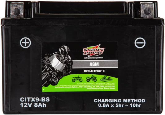 Interstate Batteries YTX9-BS 12V 8Ah Powersports Battery 130CCA AGM Rechargeable Replacement for BMW, Honda, Kawasaki Motorcycles, ATVs, Scooters (CITX9-BS)