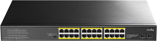 Cudy 24 Gigabit Ethernet Unmanaged PoE+ Switch, 300W, 24 * 100/1000Mbps PoE+ Ports, 2 Gigabit SFP, CCTV / VLAN Mode, 19-inch Rackmount, 802.3af/at, GS1028PS2