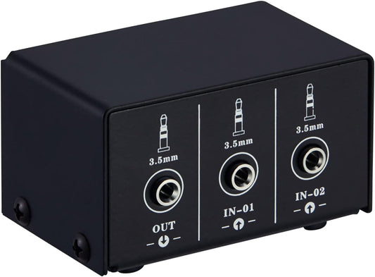 Audio Switcher 3.5mm 2 in 1 Out/1 in 2 Out A/B Switch Stereo Audio Splitter Box with No Distortion 3.5mm Jack for Switching Between Computer Speakers and Headphones