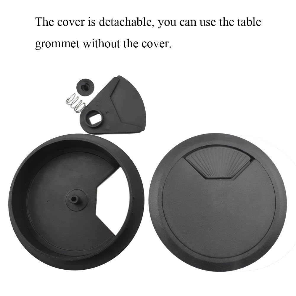 HAHIYO 2Pcs 3.15Inch/80mm Black ABS Plastic Sector-Shaped Desk Grommet Wire Grommet Cable Management Cord Hole Cover Desk Wire Hole Insert Wire Organizer for Computer Office Home Equipment System