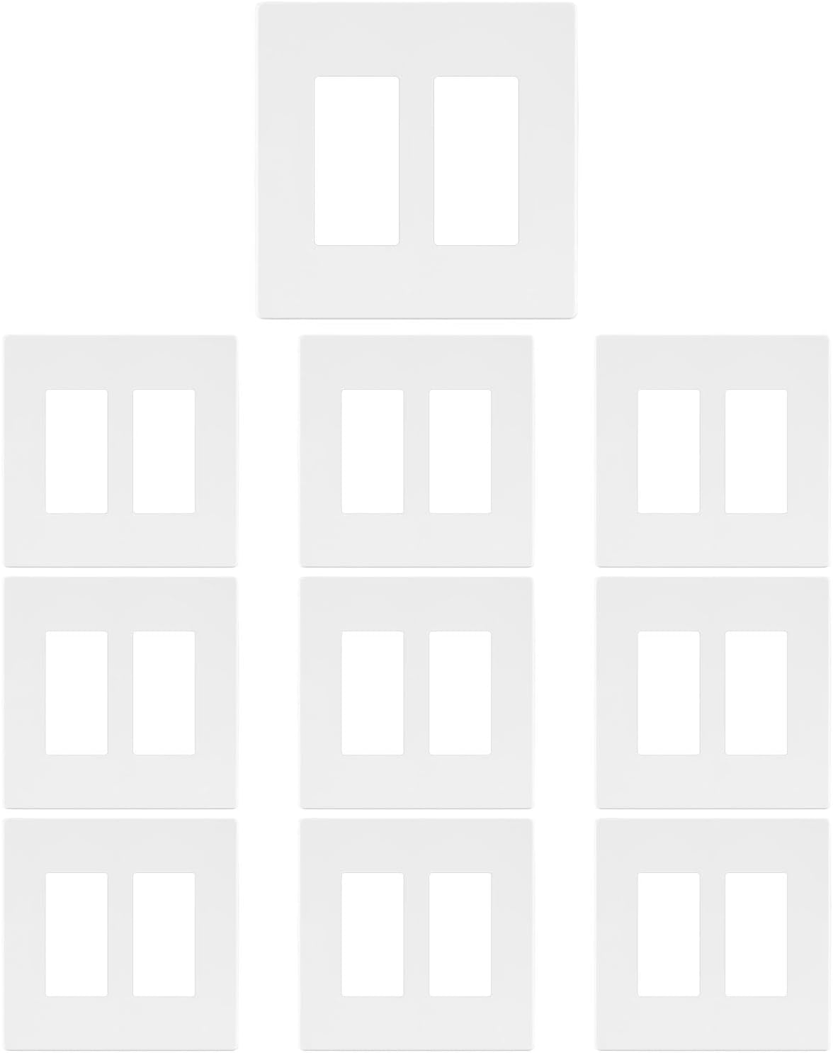 2 Gang Decorative Screwless Wall Plate Light Switch Cover, Hidden Screw Smooth Face, White, 10 pcs