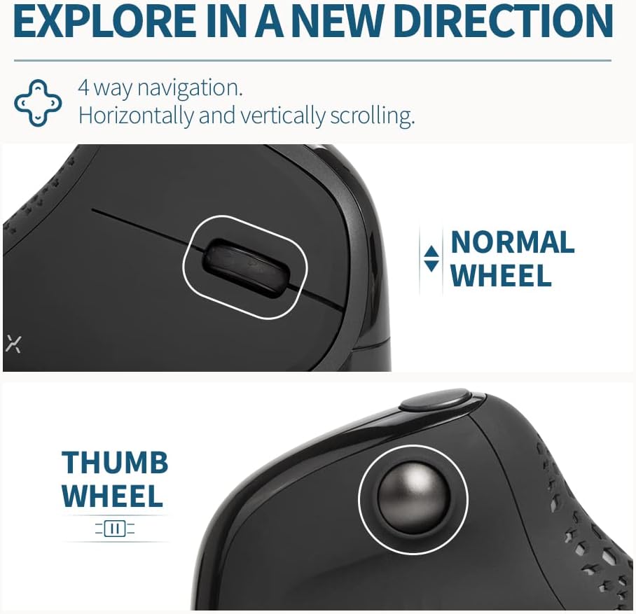 DeLUX Seeker Wired Ergonomic Vertical Mouse with Thumb Wheel, Optical Computer Mouse with 6 Programmable Buttons, 4000 DPI, RGB Backlight, Removable Wrist Rest for Carpal Tunnel (M618XSU-Black)