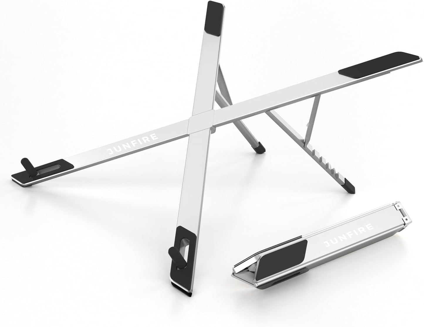 Junfire Foldable Laptop Stand for 17.3 inch, Aluminum Stable Ergonomic Laptop Riser with 6-Levels Height Adjustment, Fits with MacBook Air, MacBook Pro, HP, Dell, Lenovo (Up to 17.3'')-Sliver