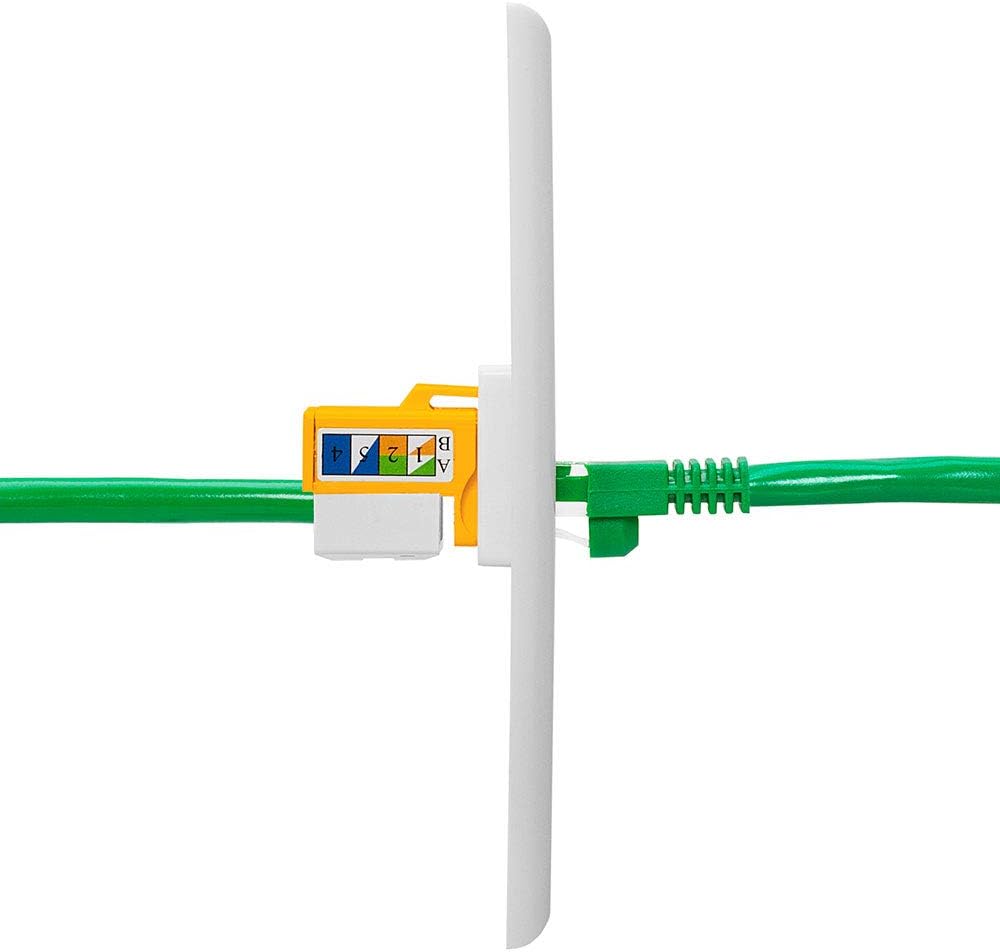 Cmple - RJ45 Keystone Jack 90 Degree Cat5e Keystone Jack Insert Punch Down RJ45 Connectors Female for Wall Plates, Patch Panels, Patch Cables, Ethernet Cables - Yellow