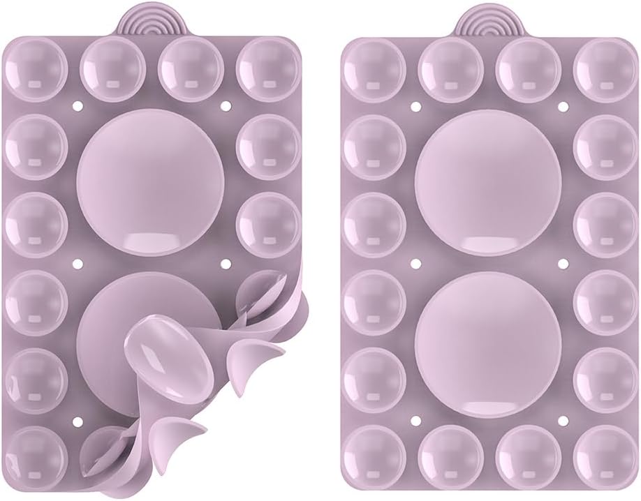 Double Sided Silicone Suction Phone Holder Mount,Compatible with iPhone and Android Cases Hands-Free Mirror Shower Phone Mount Strong Grip Holder (Violet, Double Sided 2PCS)