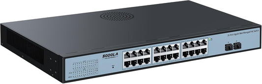 SODOLA 24 Port PoE Gigabit Managed Switch 400W,24 GE PoE Port,2 GE Uplinks, IEEE802.3af/at, 19 inch RackMount, Static Link Aggregation/QoS/VLAN/IGMP Managed Network PoE Switch