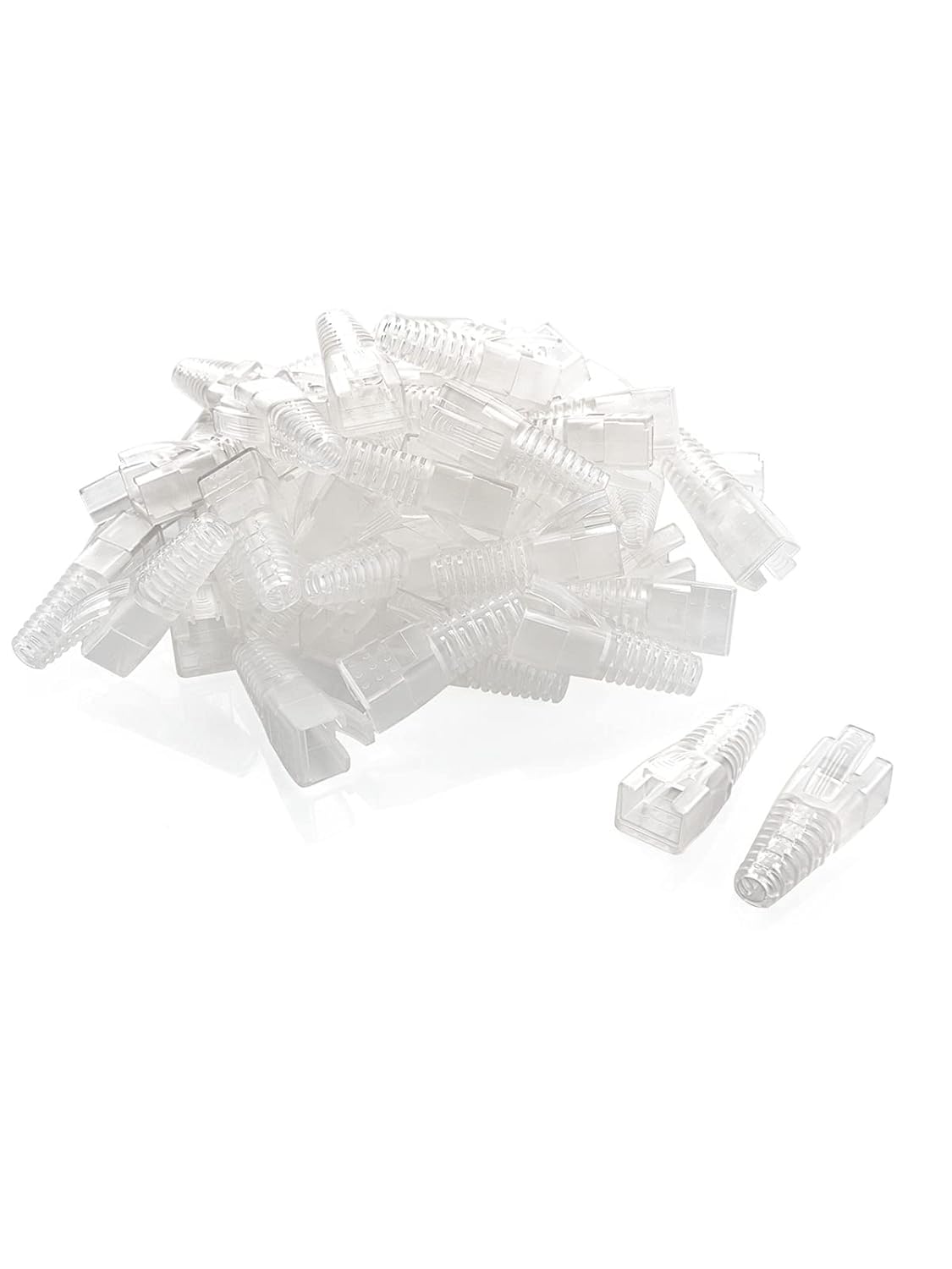 CableCreation RJ45 Ethernet Network Cable Strain Relief Boot 50-Pack Fits Cat5, Cat5e, Cat6, Cat6a, Color Coded Connector Plug Cover for Various Diameter LAN Cable, Transparent