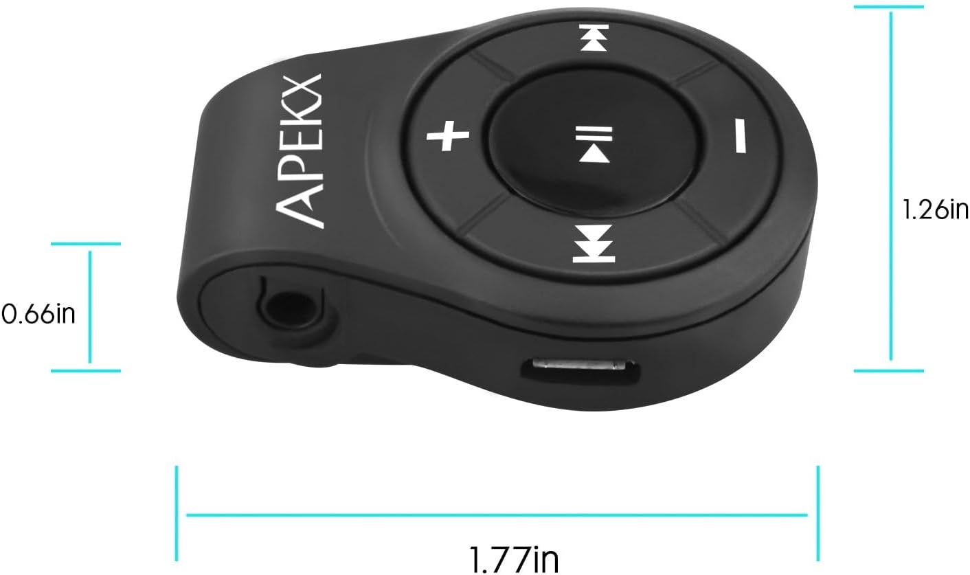 APEKX Clip Bluetooth Audio Adapter for Headphones, Headset, Speaker, Wireless Receiver with MIC for Hands-Released Call and Music