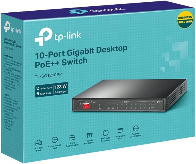 TP-Link TL-SG1210PP | 8 Port PoE Switch | 6 PoE+ and 2 PoE++ Ports @123W, w/ 2 Uplink Gigabit Ports + 1 Combo SFP Slot | Plug & Play | Priority, Extend & Isolation Mode | QoS, IGMP, PoE Auto Recovery