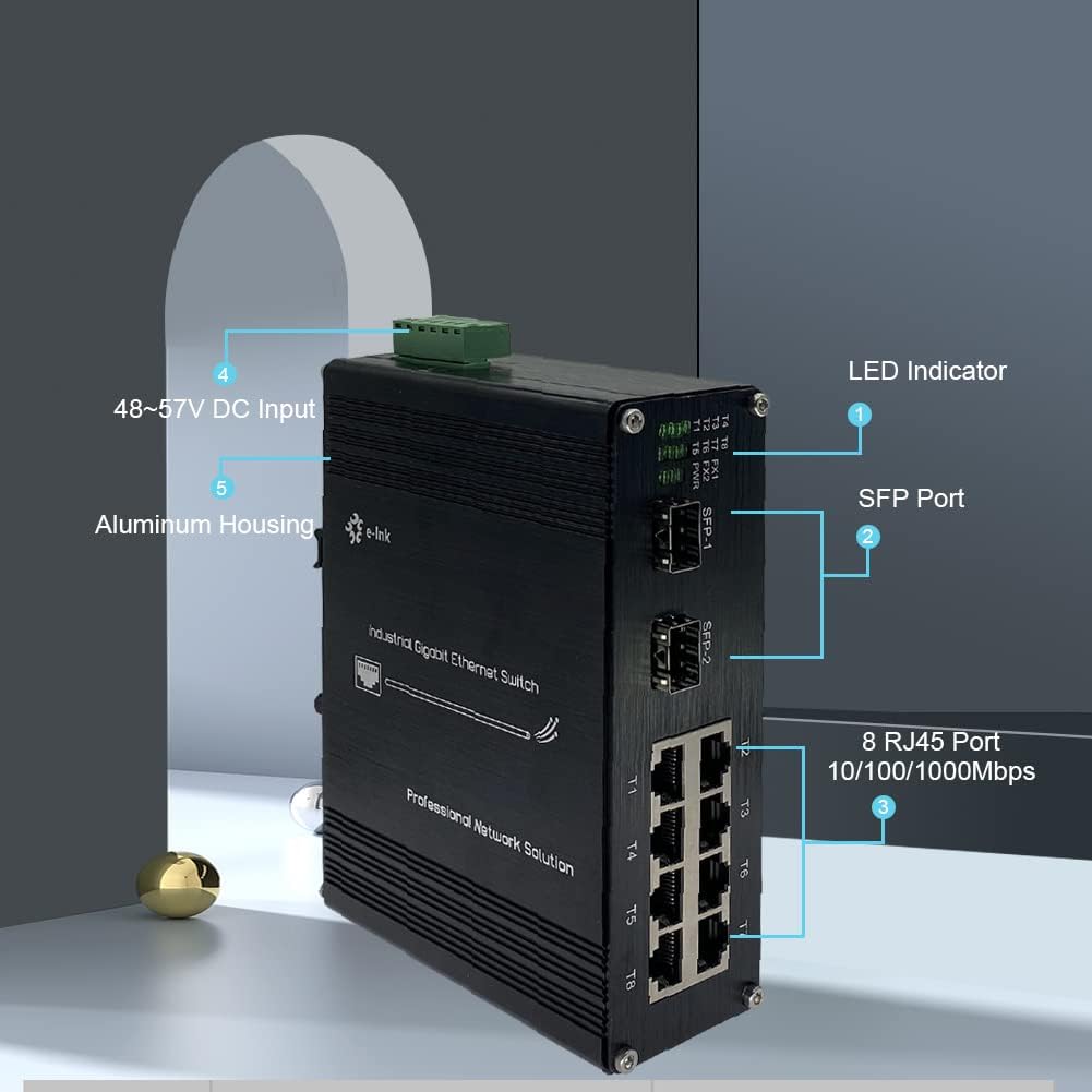Industrial 8 Port Gigabit Ethernet POE+ Switch DIN Rail Mount 8 port RJ45 10/100/1000Mbps Unmanaged DIN-Rail POE Switch Hardened 10 Ports Ethernet Fiber POE Switch with 2 SFP Slots
