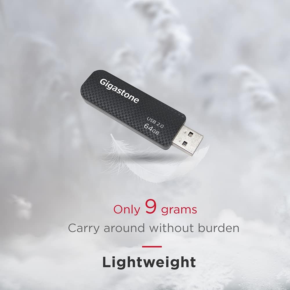 GIGASTONE V30 64GB USB 2.0 Flash Drive 2-Pack, Capless Retractable Design Pen Drive, Carbon Fiber Style, Reliable Performance & Durable