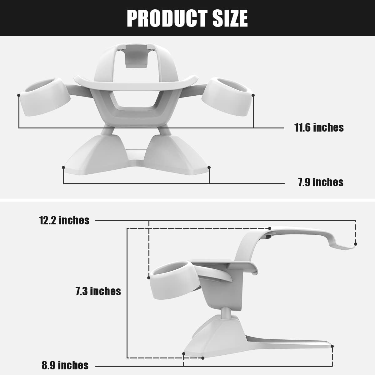 Dollox VR Stand, VR Headset Stand VR Display Holder Storage Virtual Reality Headset Desktop Display Stand for Oculus Quest 2, Quest 3/3s, Rift, Rift S, Valve Index Headsets & Touch Controllers