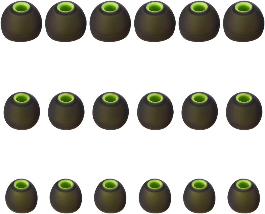 Earbud Tips Soft Silicone Earbuds Replacement Tips Fit for in-Ear Headphones(inner hole from 3.8mm - 4.2mm earphones) 9 Pairs S/M/L,Black/Green