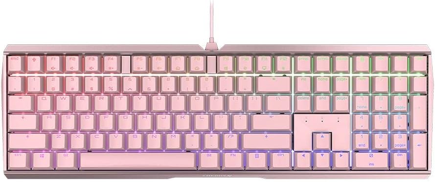 Cherry MX 3.0 S Wired Mechanical Gaming Keyboard. Aluminum Housing Built for Gamers w/MX Black Switches. RGB Backlit Color Display Over 16m Colors. Pink
