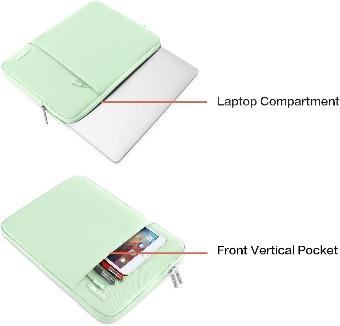 MOSISO Laptop Case 13 inch, 13 inch Laptop Sleeve Compatible with MacBook Air M4 M3 M2 M1 2025-2018 / Pro M2 M1 2025-2016, Polyester Vertical Computer Sleeve Bag with Pocket, Tea Green