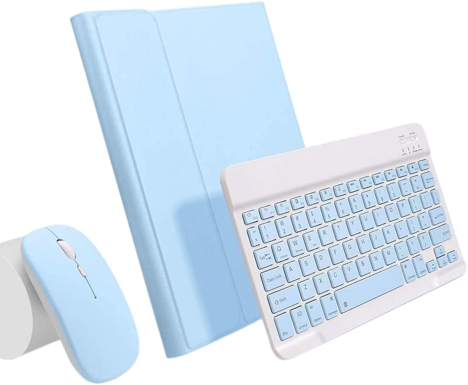 AnMengXinLing Keyboard Case for iPad 11th(A16)/iPad 10th Generation 2022 with Mouse Detachable Wireless Bluetooth Keyboard Pencil Holder Slim Leather Cover for iPad11/iPad10, Sky Blue