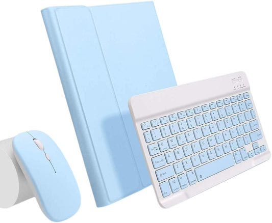 AnMengXinLing Keyboard Case for iPad 11th(A16)/iPad 10th Generation 2022 with Mouse Detachable Wireless Bluetooth Keyboard Pencil Holder Slim Leather Cover for iPad11/iPad10, Sky Blue