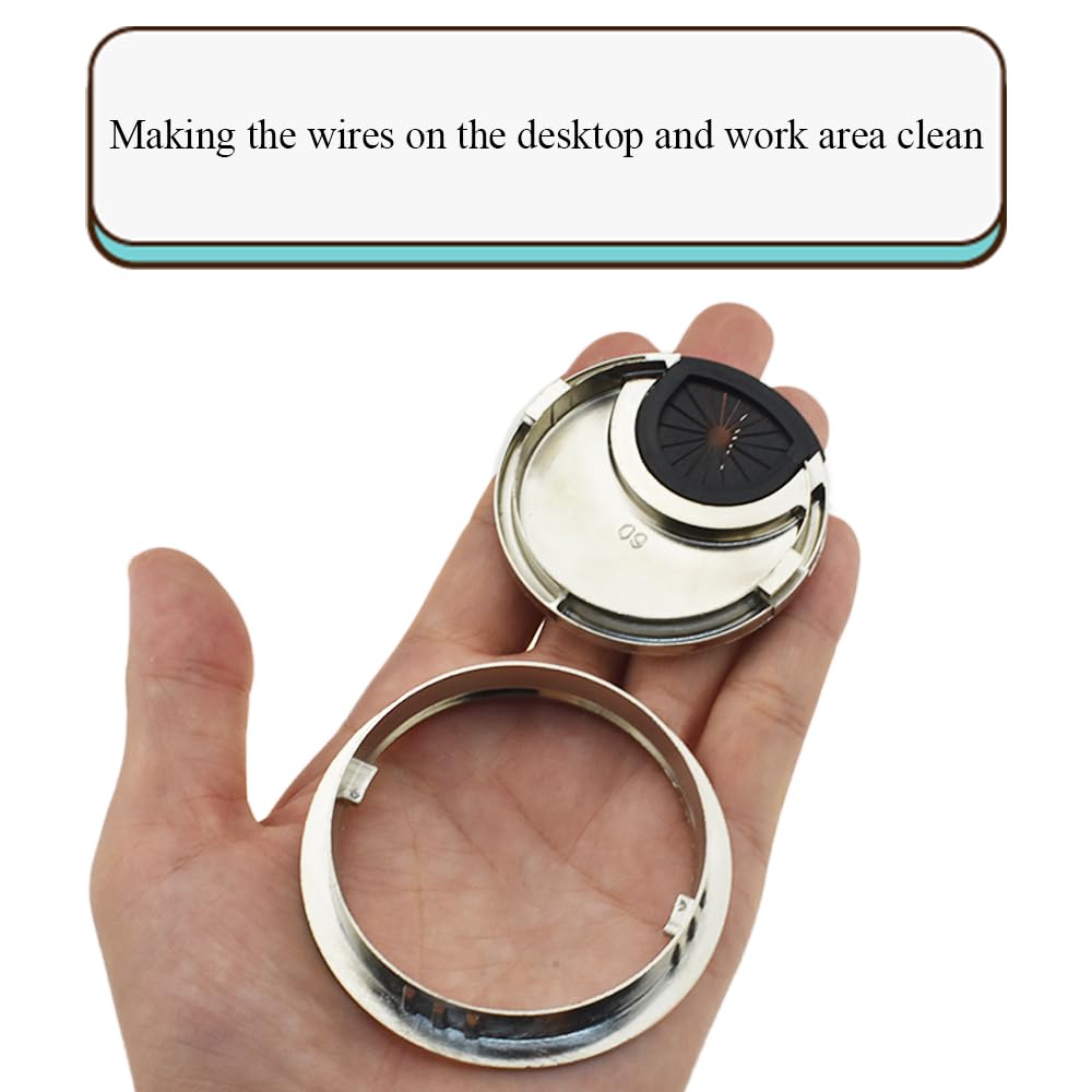 HAHIYO 2Pcs 2.4Inch/60mm Brushed Silver Zinc Alloy Desk Grommet Wire Grommet Cable Management Cord Hole Cover Desk Wire Hole Insert Wire Organizer for Computer Office Home School Equipment Systems