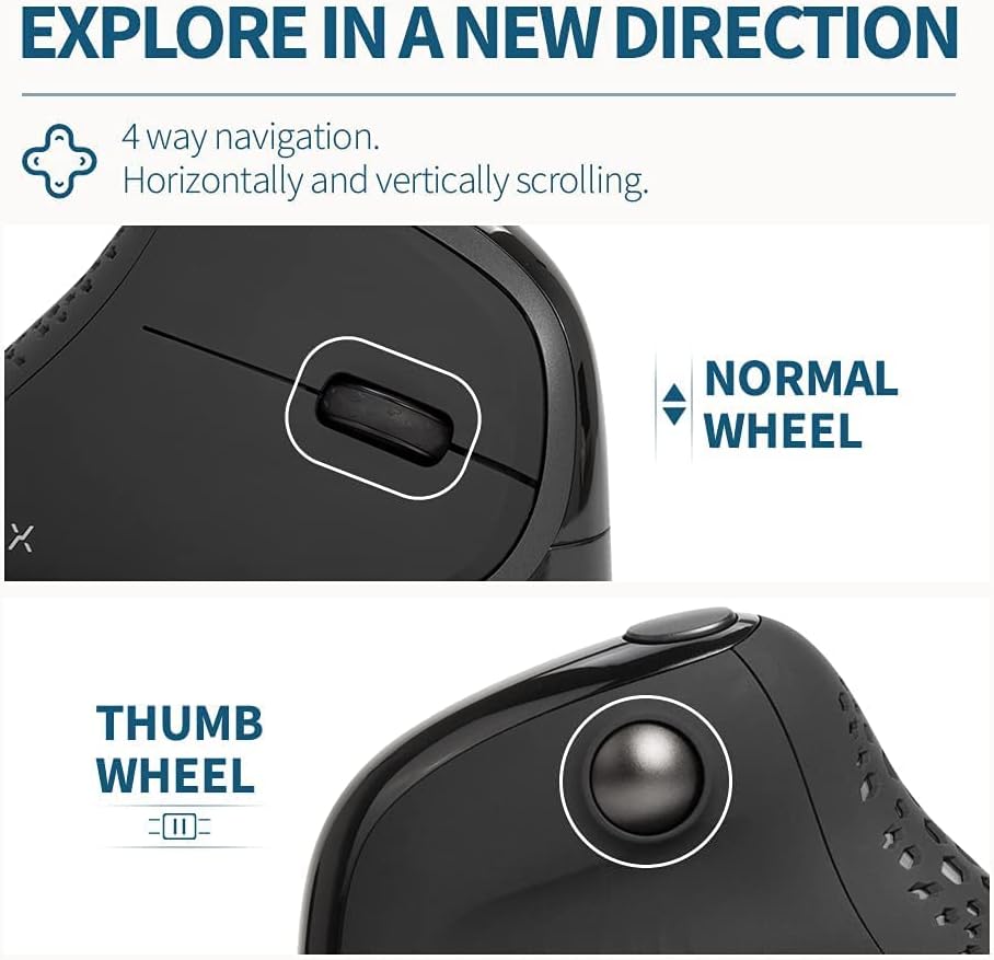 DeLUX Seeker Wireless Ergonomic Vertical Mouse with OLED Screen, BT and USB Receiver, Connect with Up to 4 Devices, Thumb Wheel, 4000DPI, Programmable Rechargeable Silent Mouse(M618XSD-Black)