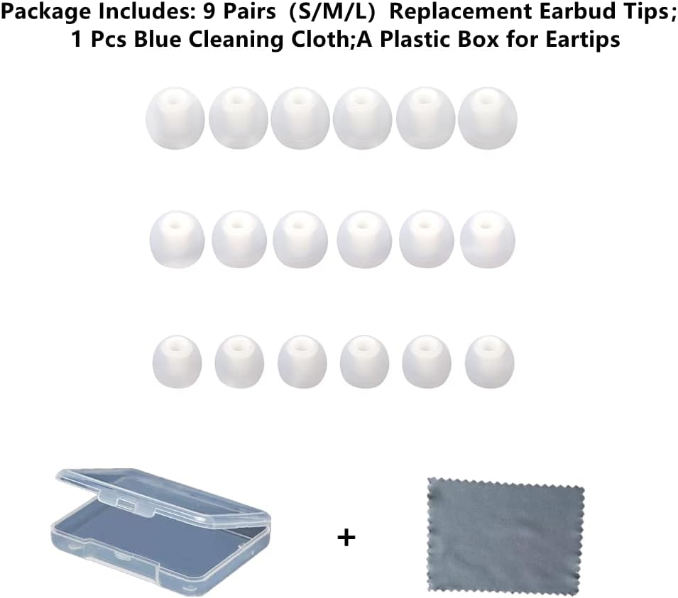Earbud Replacement Tips Silicone Earbud Tips Ear Bud Covers Fit Most in-Ear Earbuds(Inner Hole 3.8mm -5.1mm) Headphone Ear Tips 9 Pairs S M L