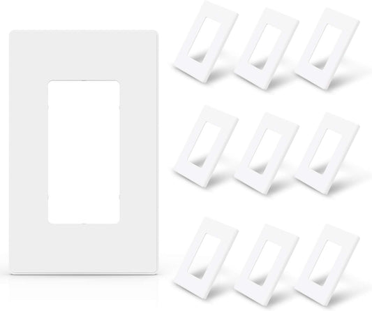 ELEGRP Matte White 1-Gang Screwless Decorative Wall Plates, Standard Size Unbreakable Thermoplastic Faceplate Cover for Decorator Receptacle Outlet Switch, UL Listed (10 Pack)