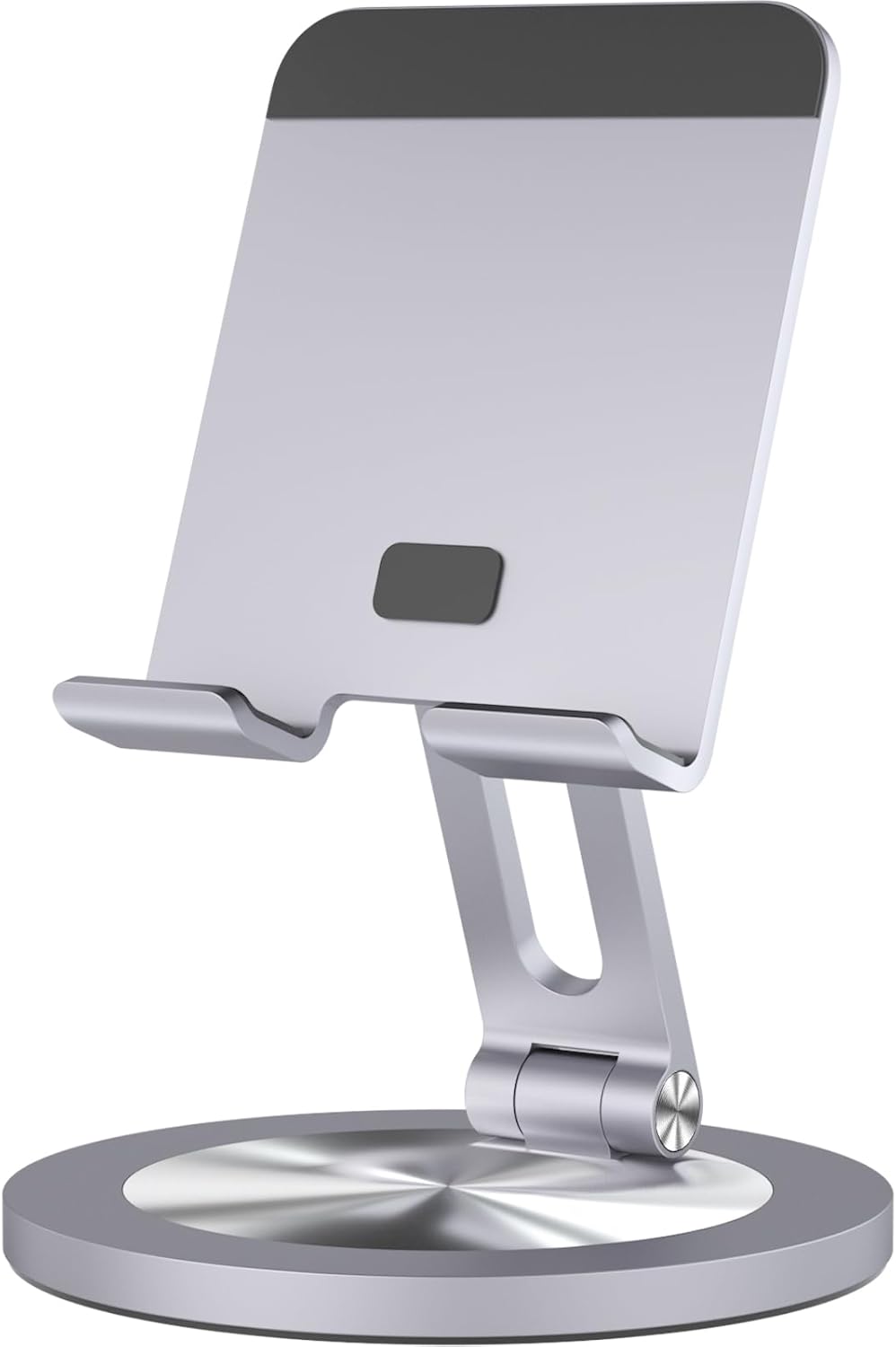 360 Rotating Phone Stand for Desk, Dual-Adjustable Foldable Aluminum Desktop Phone Holder Compatible with iPhone 16 15 14 13 12 11 Series, iPad-Mini, 4-8" All Phones (Grey)