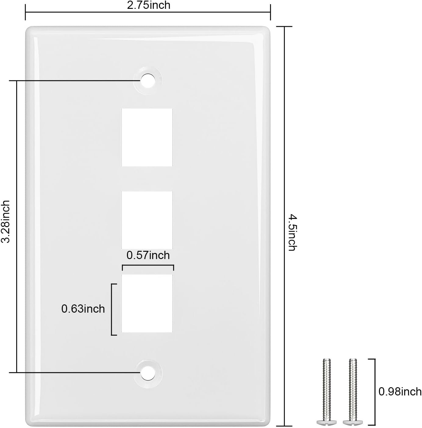 FGB 3-Port Keystone Wall Plate 20-Pack, Low-Profile Single Gang Wall Plates for RJ45, HDMI, and Coax Keystone Inserts, White