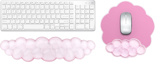 Gel Cloud Keyboard and Mouse Wrist Rest, Cute Wrist Support and Arm Support Rest for Typing Pain Relief，Suitable for Office/Computer/Laptop/Gaming Set-Pink